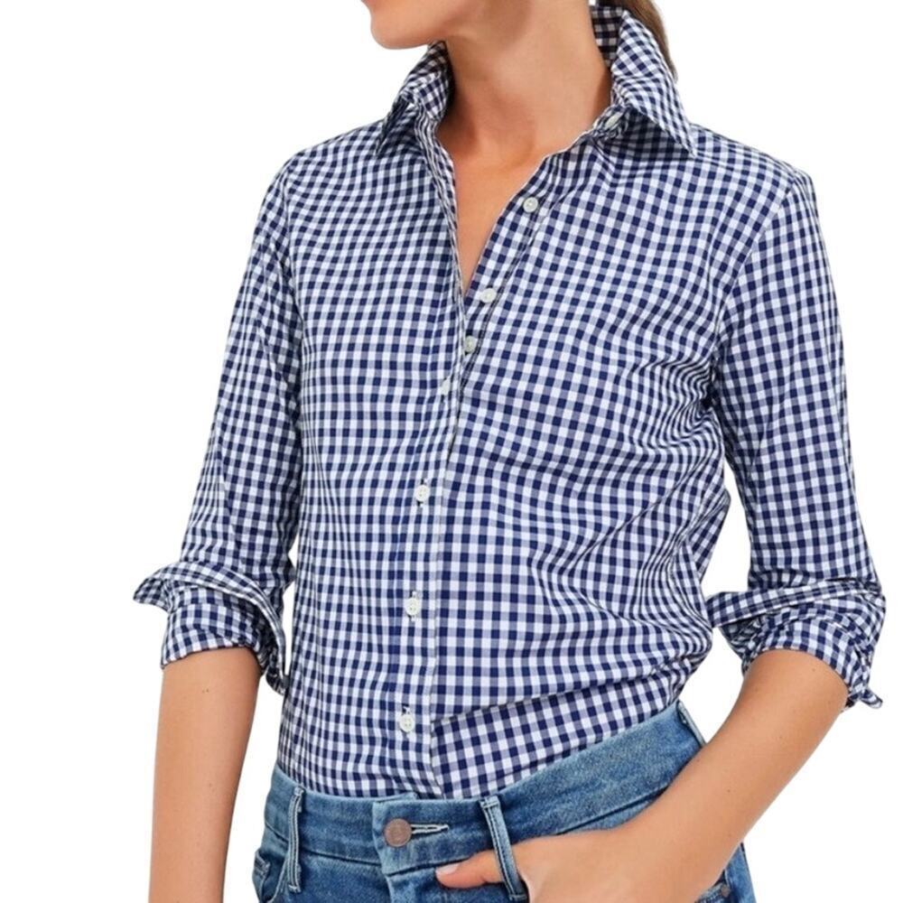 UNTUCKit Blue White Gingham Button Down Shirt Women’s Size 2 NWT